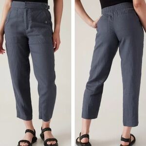 Athleta Voyager 100% Linen Pants Womens Size 14 Granite Blue SZ 14